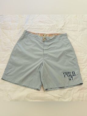 VTG 90s Polo Sport Board Shorts Ralph Lauren Big Logo Swim Trunks Mens 36 Blue